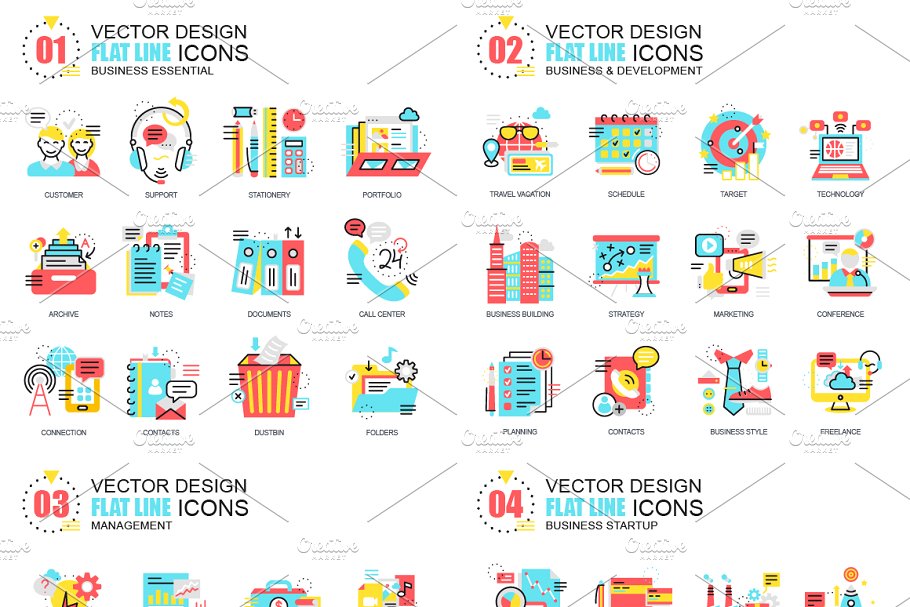 720枚企业服务主题扁平风格图标合集 Ultimate Flat Icons Pack插图(1)