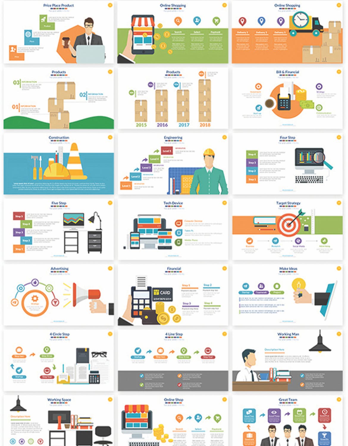 信息图表矢量插画风格素材库精选PPT模板合集 Illustrator Powerpoint Presentation插图(2)