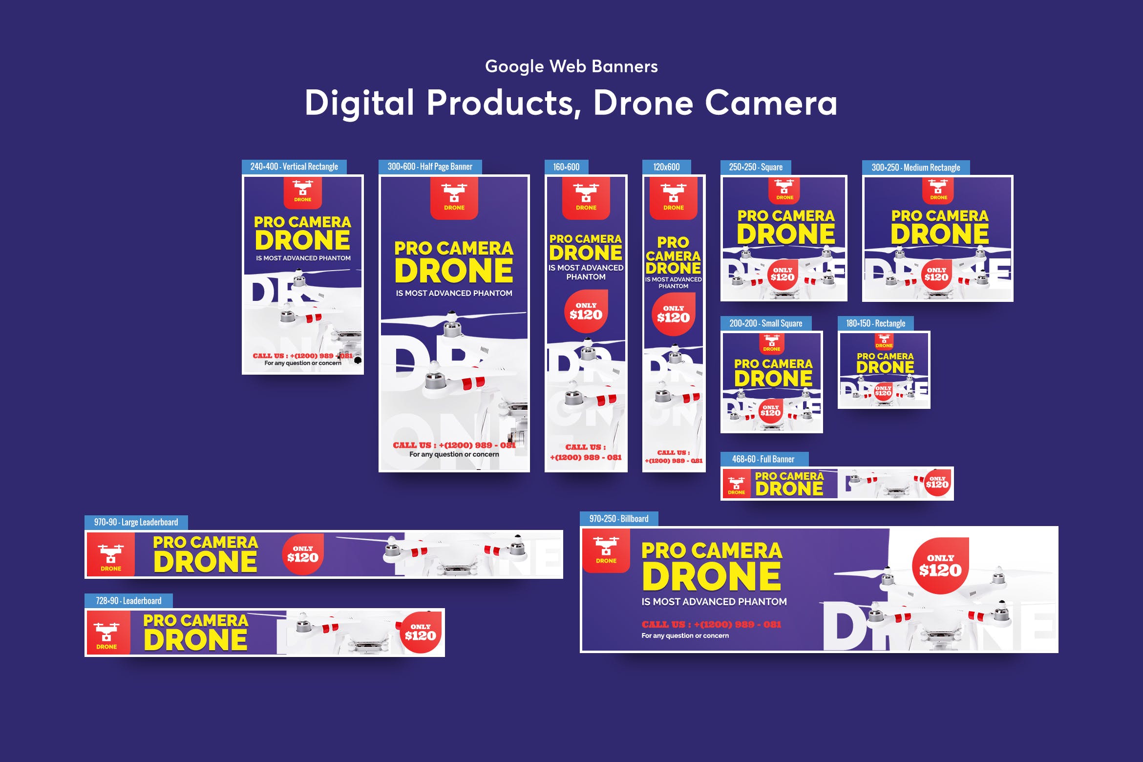 无人机产品展示Banner横幅素材库精选广告模板 Drone Product Showcase Banners Ad插图