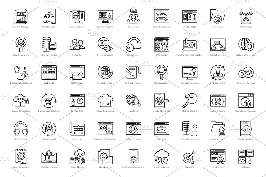 1458个Web&Seo网络营销主题线条图标 1458 Web and Seo Line Icons Set插图(8)
