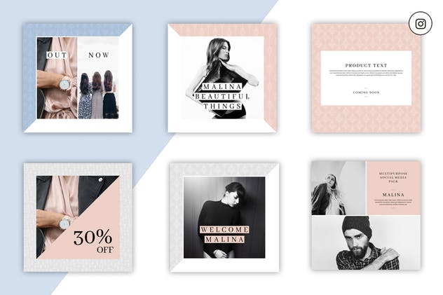 72个现代简洁多功能社交媒体新媒体贴图模板素材库精选 MALINA Social Media Pack & 20 Pattern插图(2)