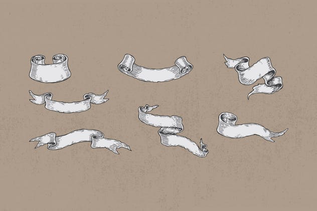 16款手绘风格Banner＆丝带模板 Hand Drawn Banners & Ribbons插图(1)