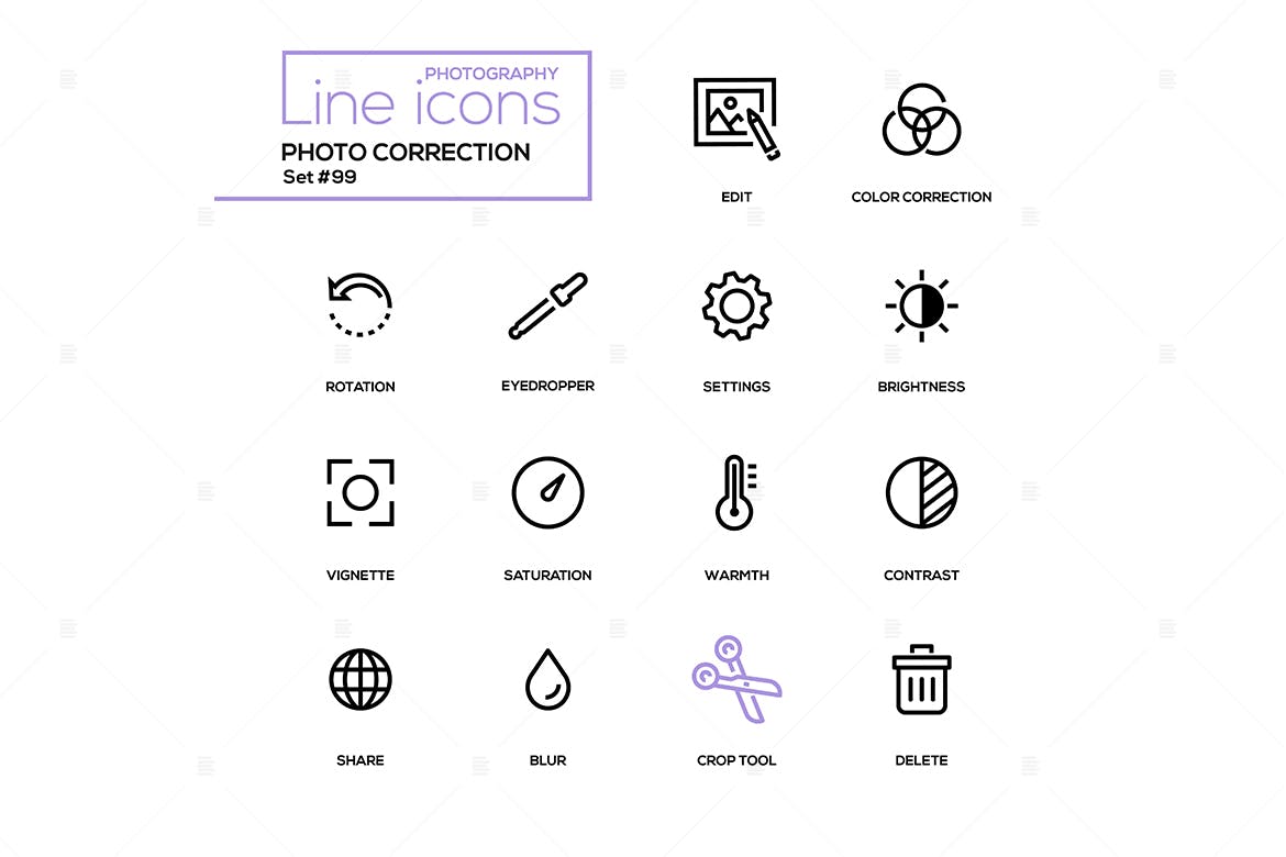 照片校正 – 现代线设计图标ICON集插图