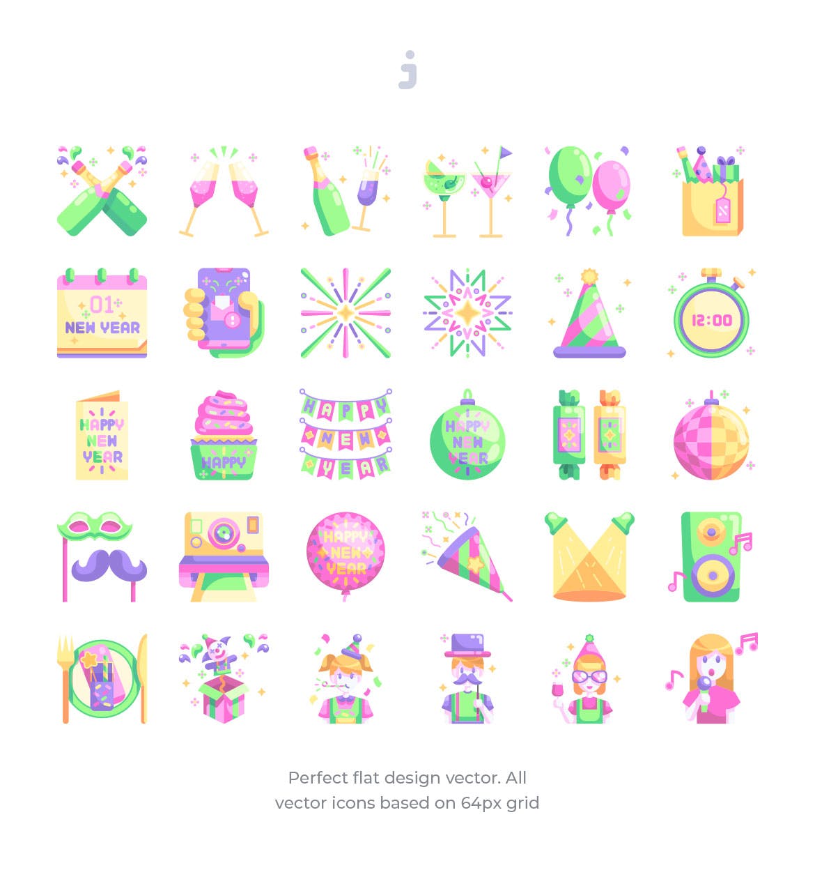 30枚新年倒数主题扁平化图标素材 30 New Year Eve Icons – Flat插图(1)