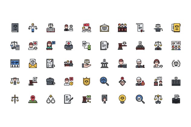 50枚法律主题彩色线条矢量图标 Law 50插图(1)