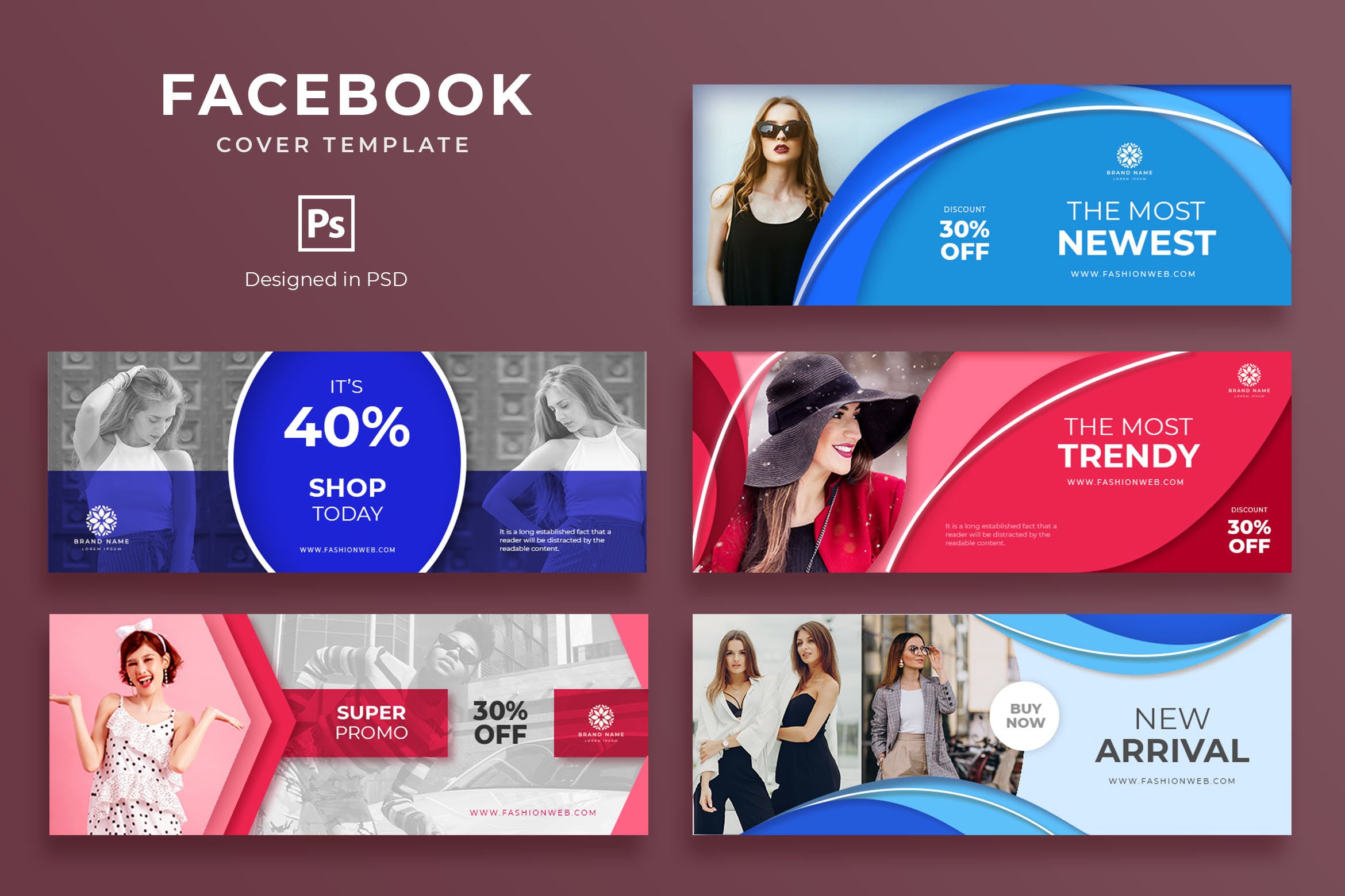 品牌服饰社交推广Facebook主页封面设计模板素材库精选 Fashion Facebook Cover Template插图