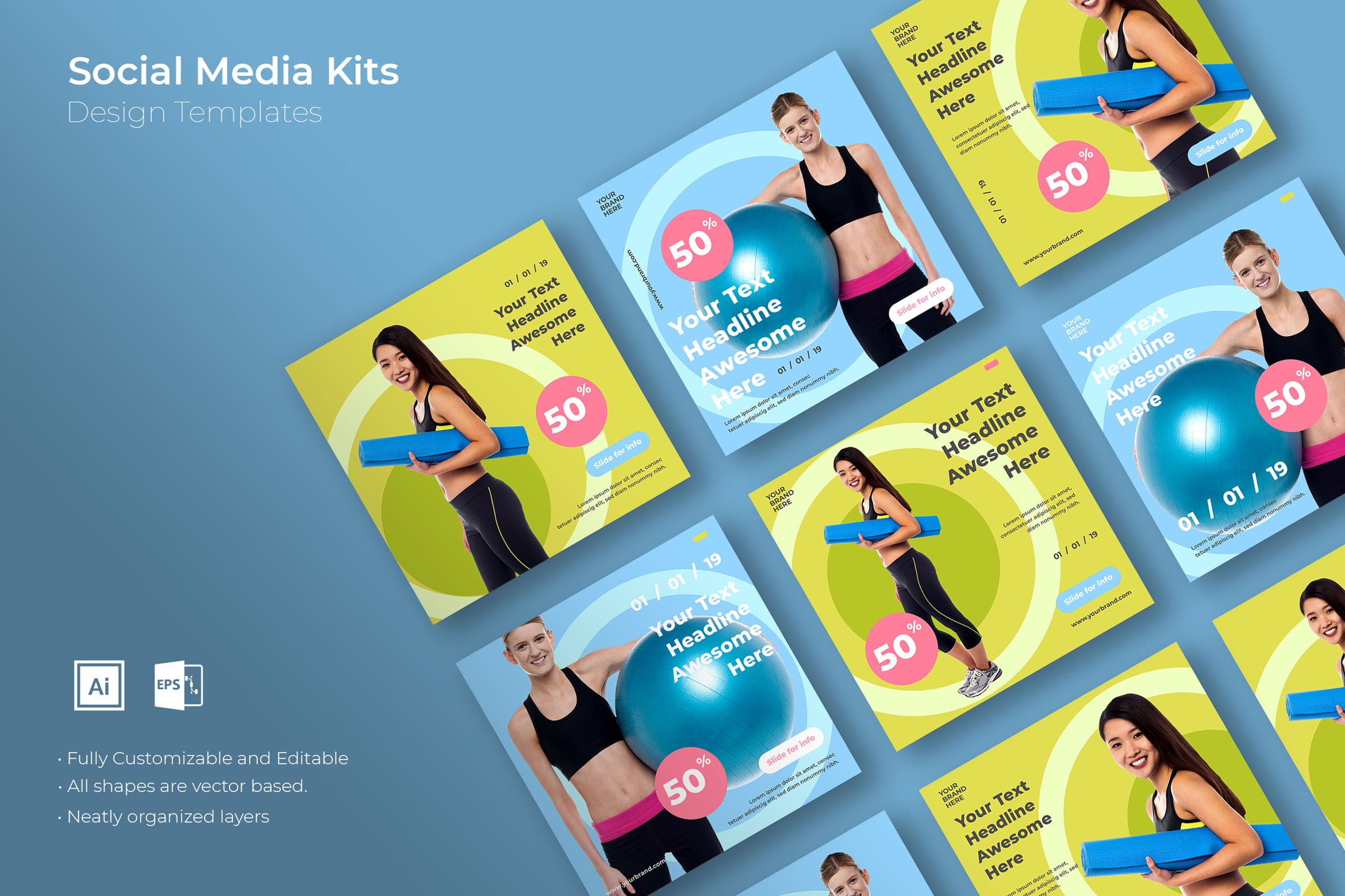 瑜伽培训课程社交推广设计模板素材库精选v27 SRTP – Social Media Kit.27插图