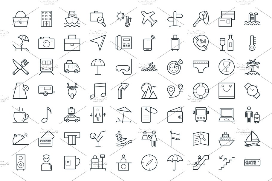 75+旅游交通行程矢量线型图标 75+ Travel Vector Icons插图(1)