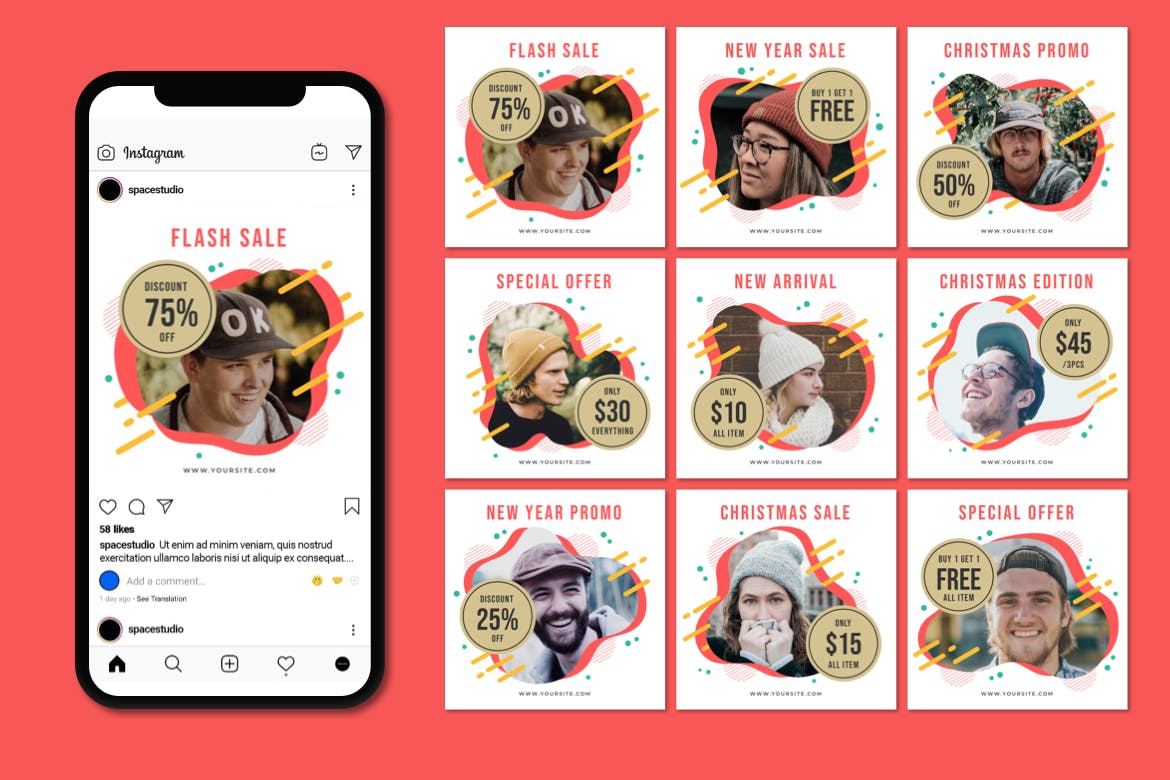 抽象液体图形孟菲斯风格Instagram社交贴图设计模板素材库精选 Instagram Templates插图(1)