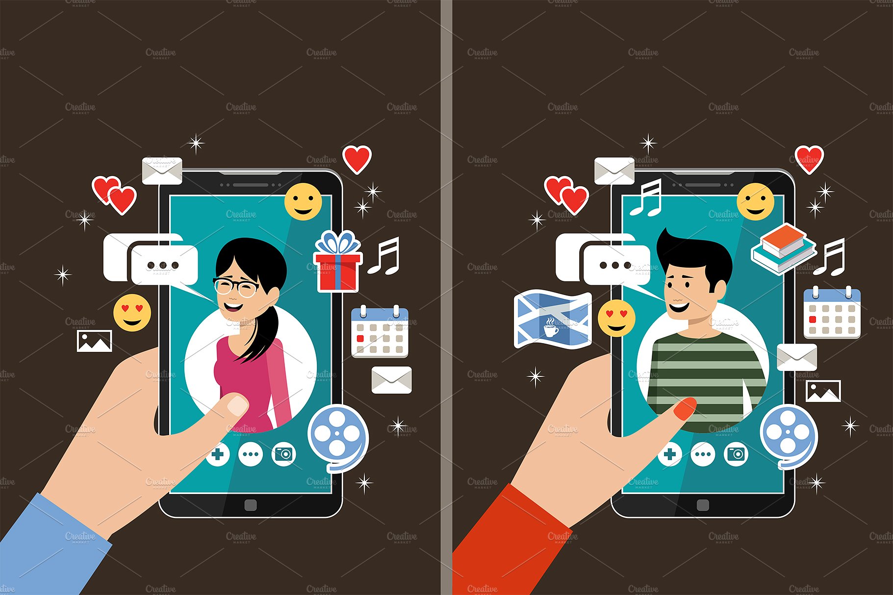 在线约会的概念图标与图形素材插图(3)