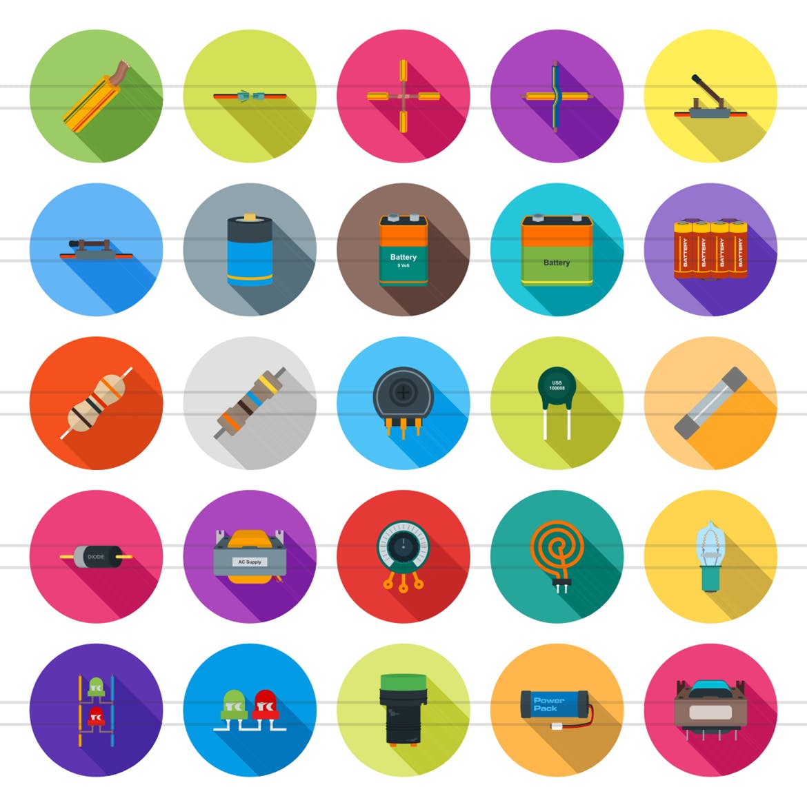 50枚电路线路板主题扁平化阴影图标 50 Electric Circuits Flat Shadowed Icons插图(1)