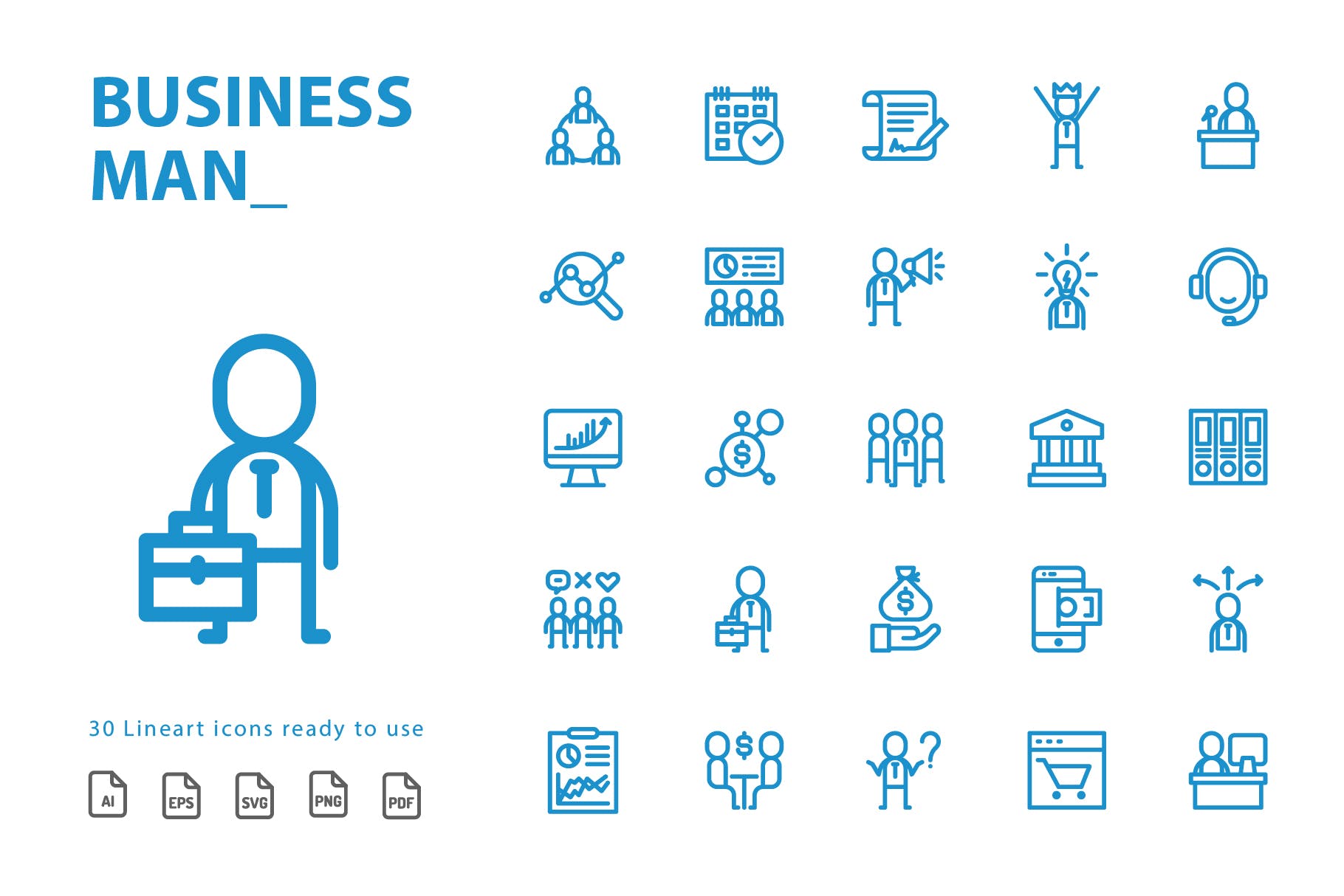 商业主题矢量线性图标设计素材 Businessman Lineart插图(1)