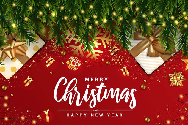 圣诞节新年深红色Banner素材库精选广告模板 Merry Christmas and Happy New Year banners插图(2)