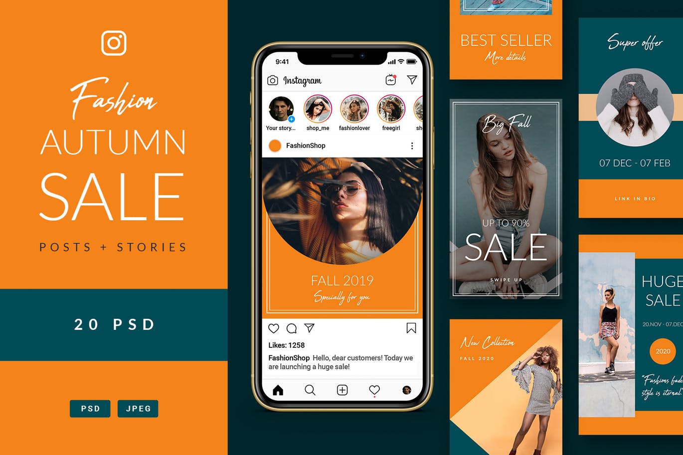 时尚促销活动主题Instagram贴图&品牌故事设计模板素材库精选 Fashion Sale – Instagram Posts & Stories插图