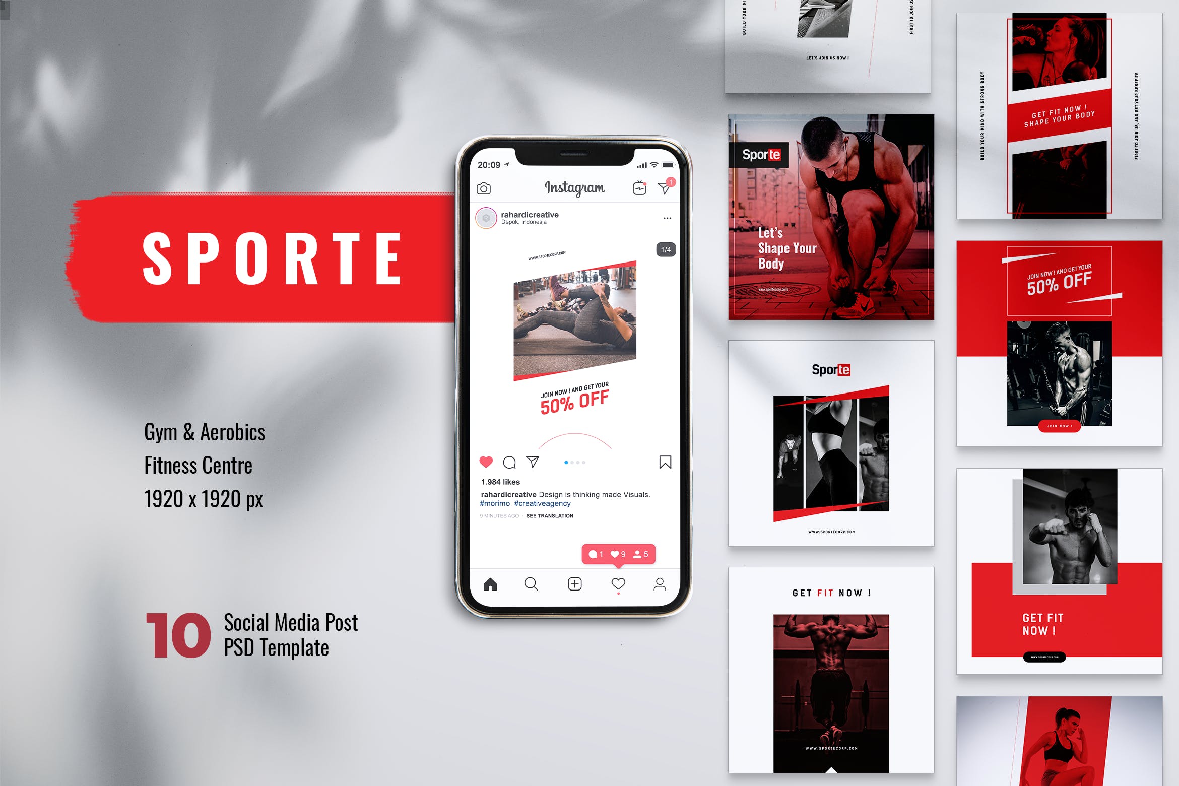 体育运动/健身主题Instagram&Facebook贴图设计模板素材库精选 SPORTE Fitness & Gym Instagram & Facebook Post插图