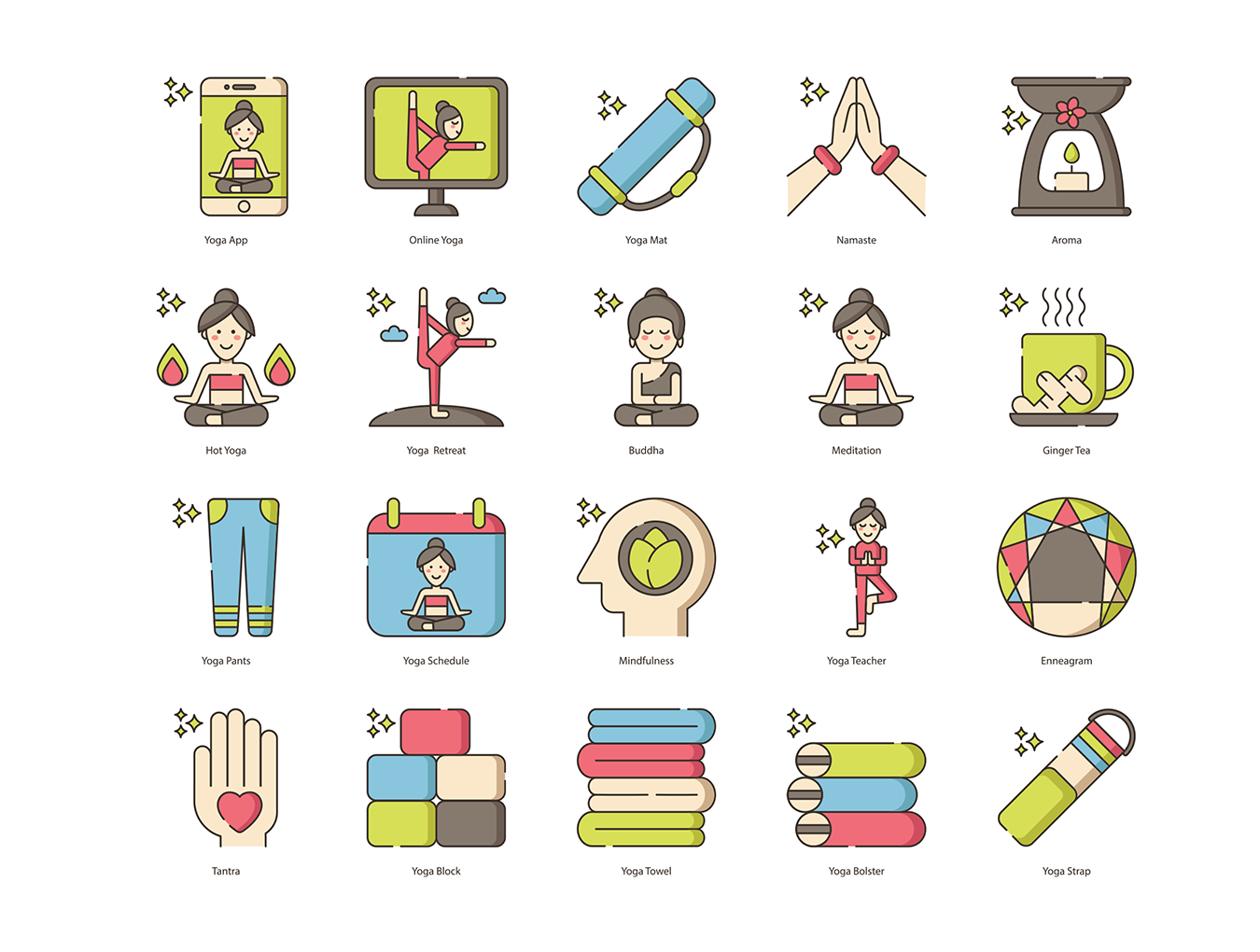 60个可爱的瑜伽相关元素图标下载[Ai]插图(1)