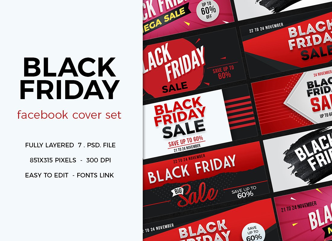 黑色星期五Facebook封面模板素材库精选 Black Friday Facebook Cover插图