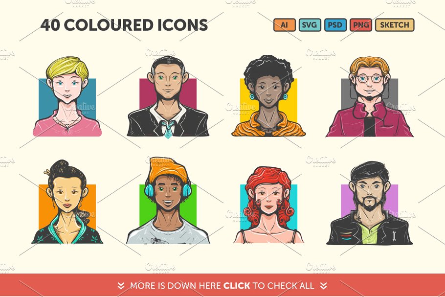 40枚手绘头像图标 Hand Drawn Avatar Icons插图(3)