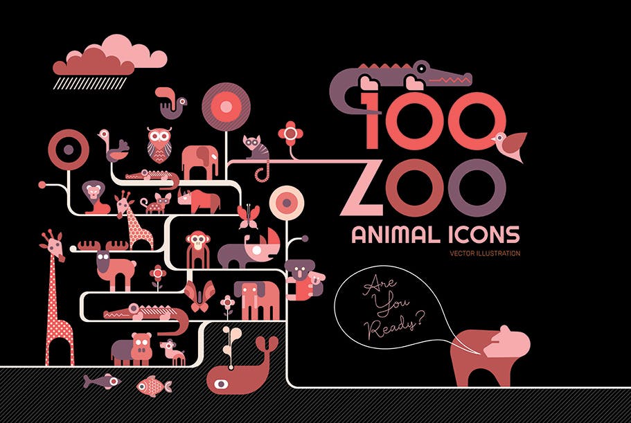 100+动物园动物矢量素材库精选图标素材包 100+ Zoo Animal Icons插图(2)