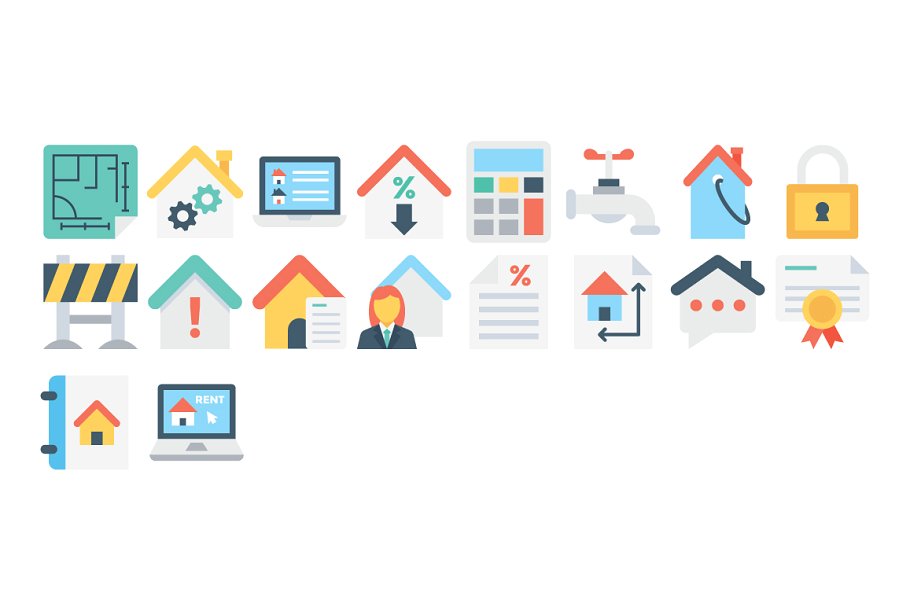 130个房地产租赁机构彩色扁平图标 130 Flat Real Estate Icons插图(3)