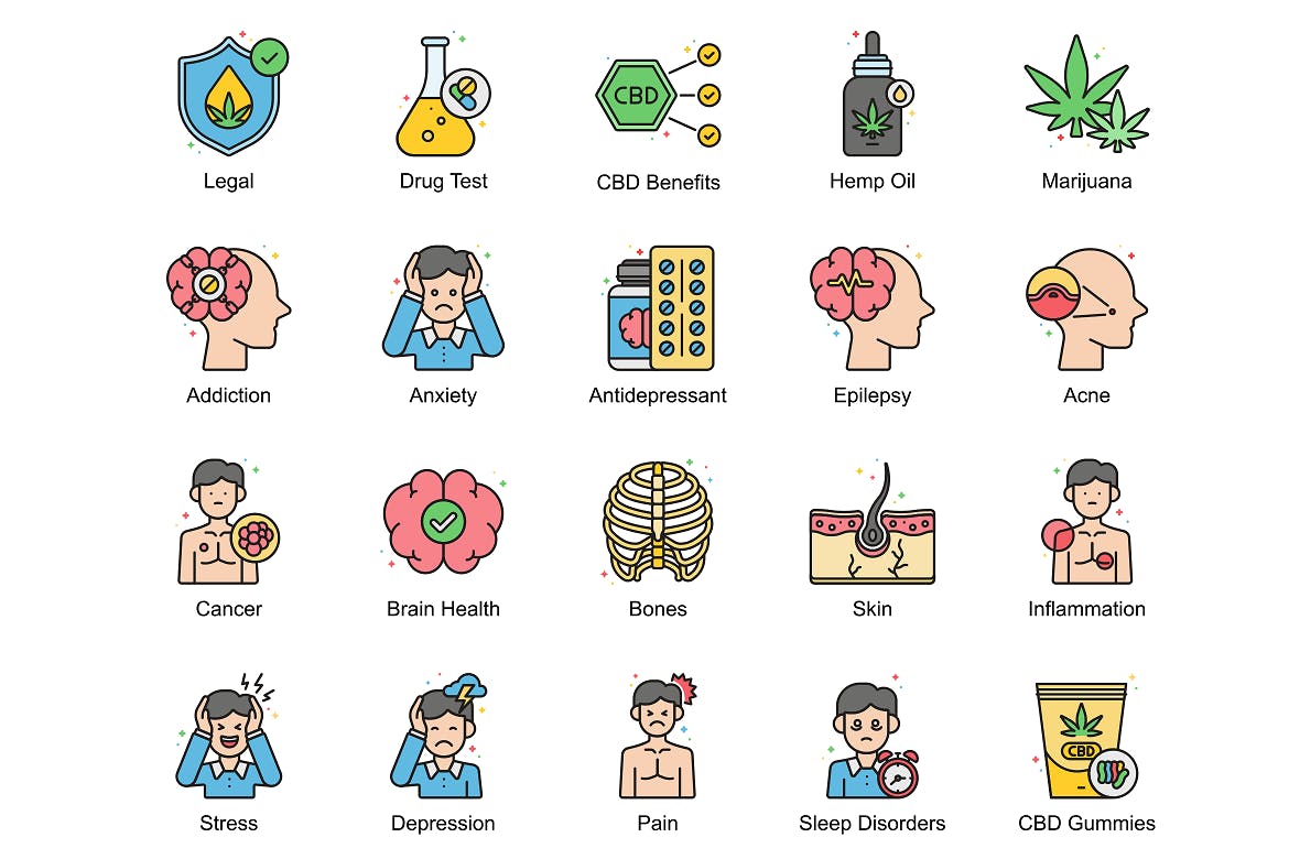 62枚CBD大麻烟油矢量素材库精选图标 62 CBD Oil Icons插图(1)