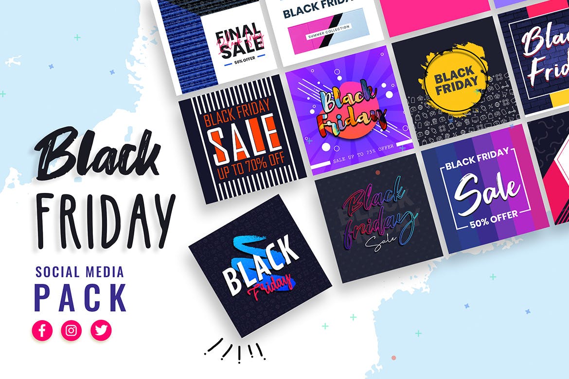 黑色星期五购物节主题社交媒体推广设计素材包 Black Friday Social Media Templates插图(1)