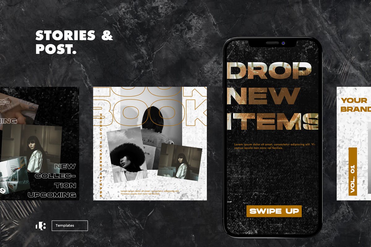 大理石纹理背景Instagram社交贴图设计模板素材库精选 Instagram Template插图(2)