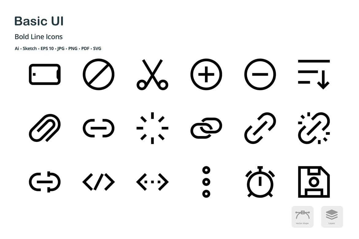 基础UI设计操作选项矢量线性素材库精选图标 Basic User Interface Mini Bold Line Vector Icons插图(2)