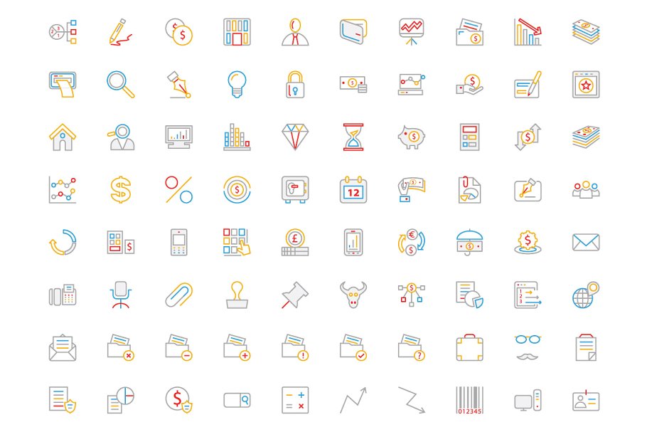 250+金融银行主题多彩线条图标素材 250+ Finance Colored Line Icons插图(2)