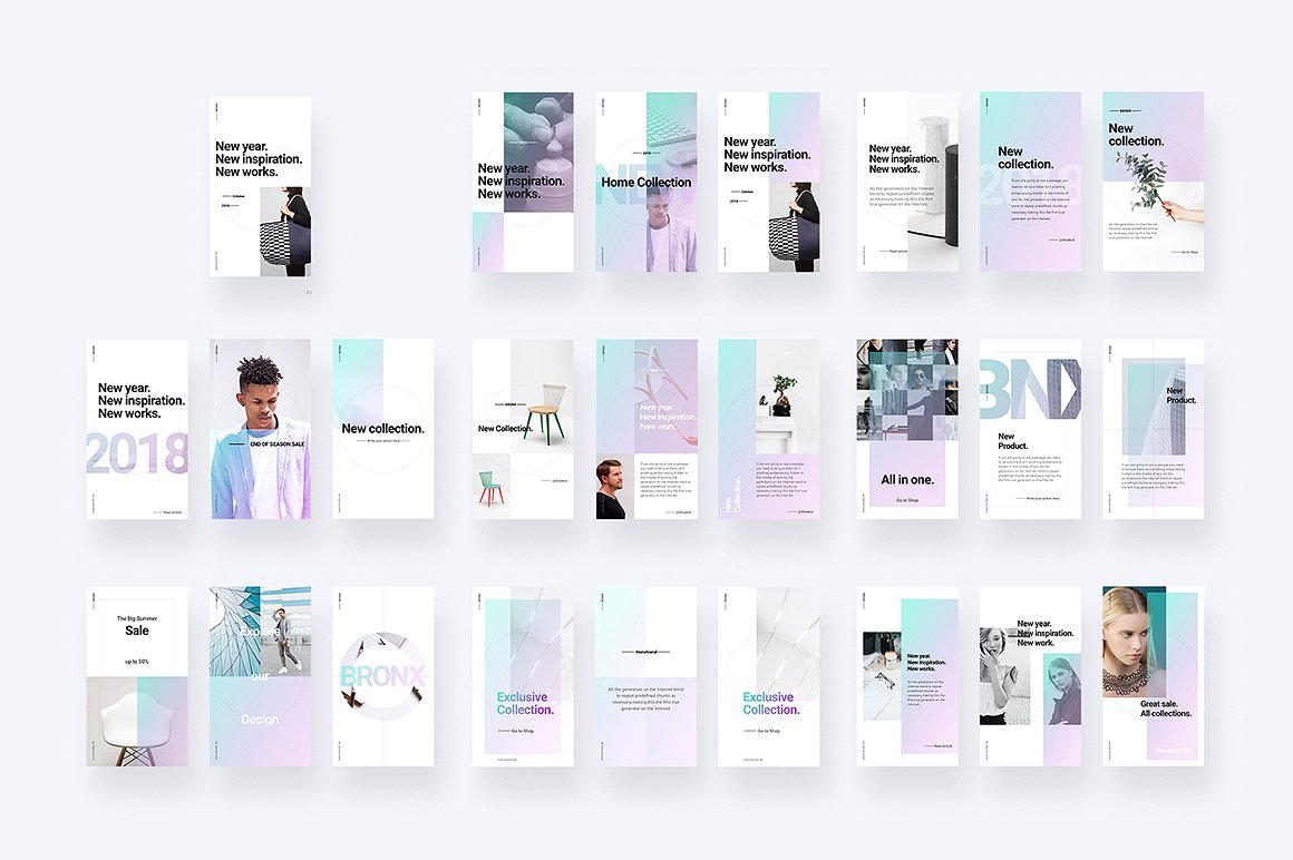 时尚创意Instagram故事贴图模板素材库精选合集 BRONX Light Instagram Stories Pack插图(1)