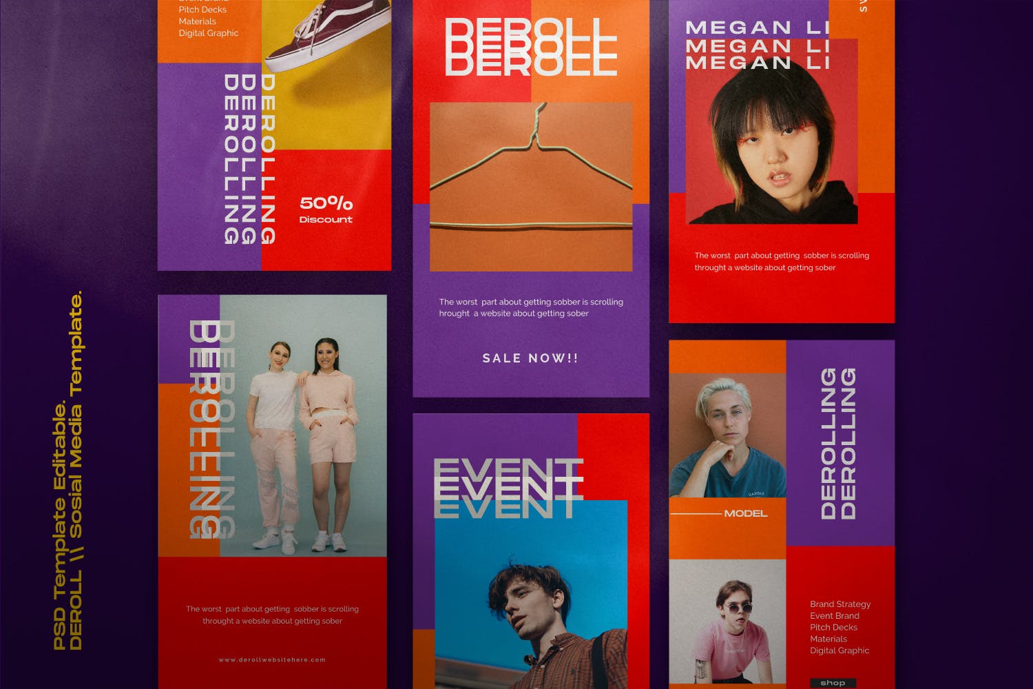 色彩主页Instagram贴图&品牌故事设计素材包v1 DEROLL PACK 1- Instagram Template + Strories插图(2)