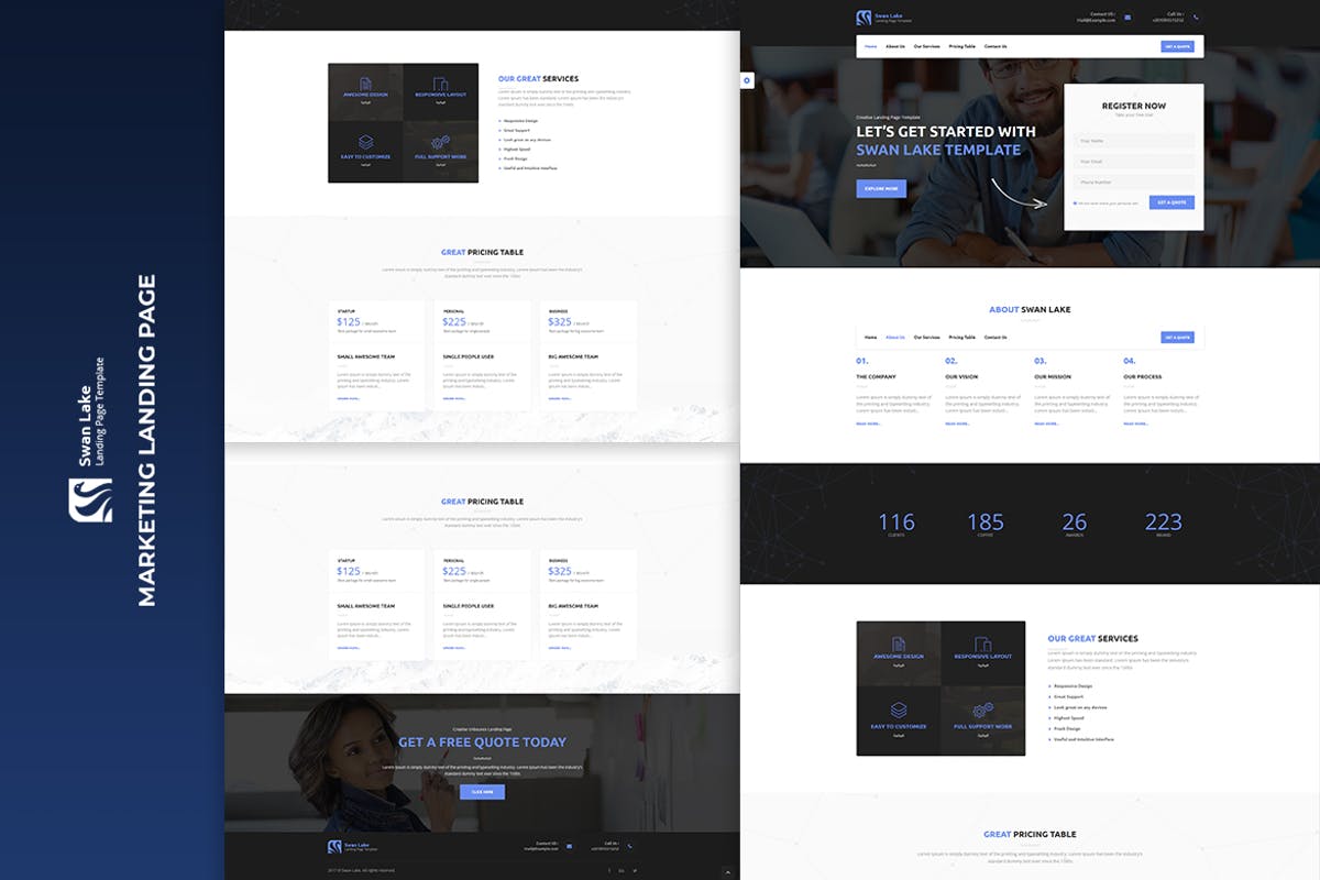 现代创意电子营销着陆页HTML5模板素材库精选 Swan Lake – Lead Generation Marketing Landing Page插图
