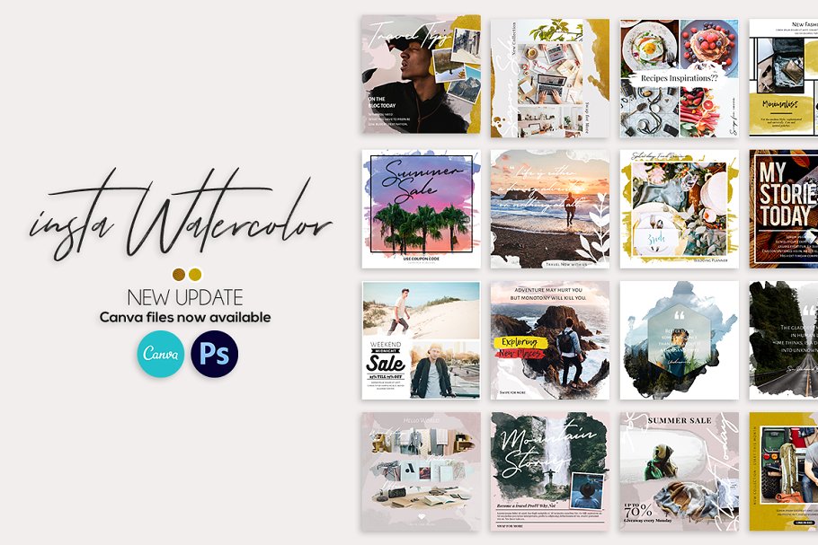 时尚摄影Instagram社交媒体水彩画插图