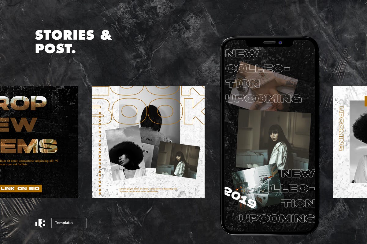 大理石纹理背景Instagram社交贴图设计模板素材库精选 Instagram Template插图(4)