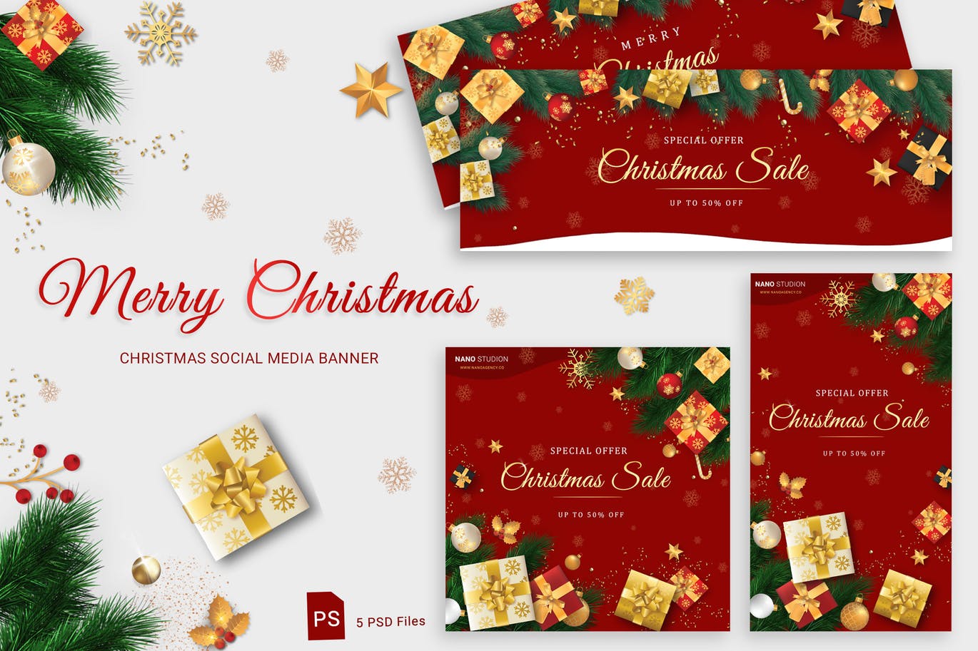 圣诞节主题社交媒体自媒体Banner设计模板素材库精选 Christmas Social Media Banner插图