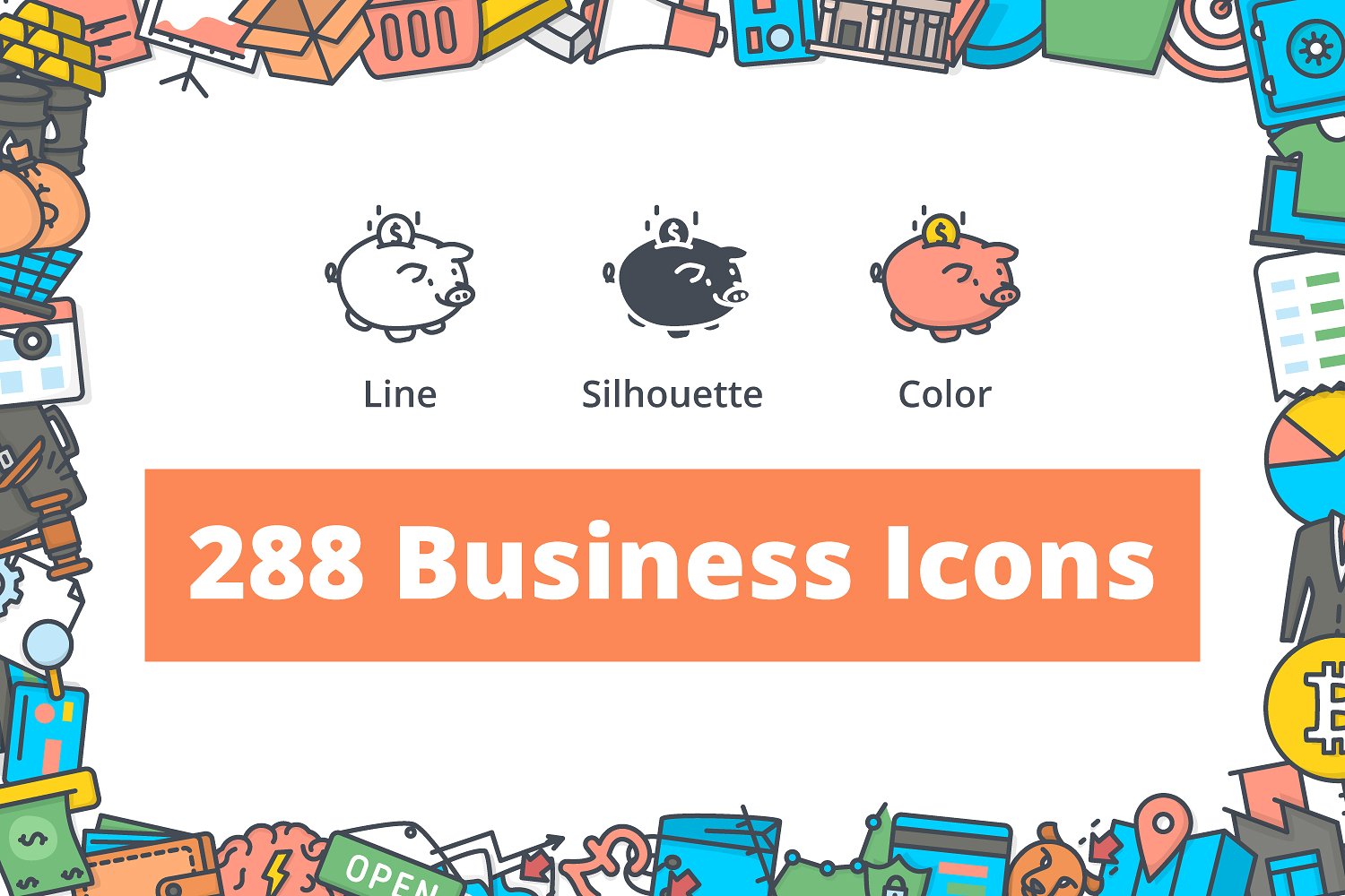 288枚企业主题图标 288 Business Icons(三种风格)插图
