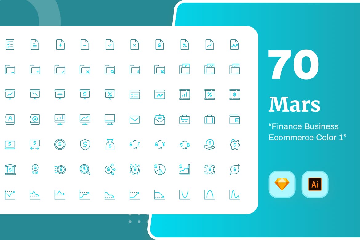 Mars系列-70枚互联网金融主题彩色矢量线性素材库精选图标素材包v1 Mars – Finance Business Ecommerce Color 1插图(1)