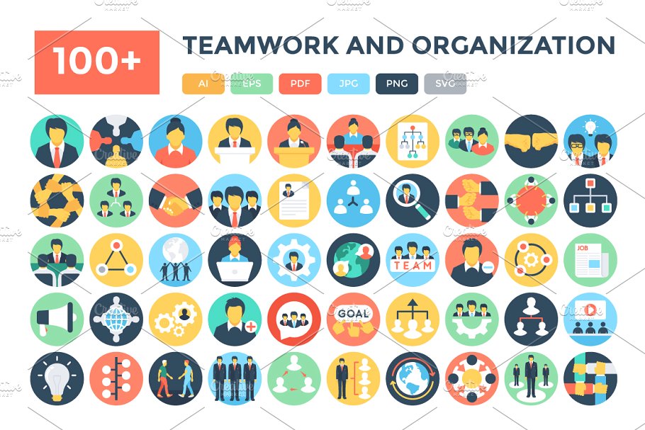 100多个团队协同及组织架构的图标集合插图