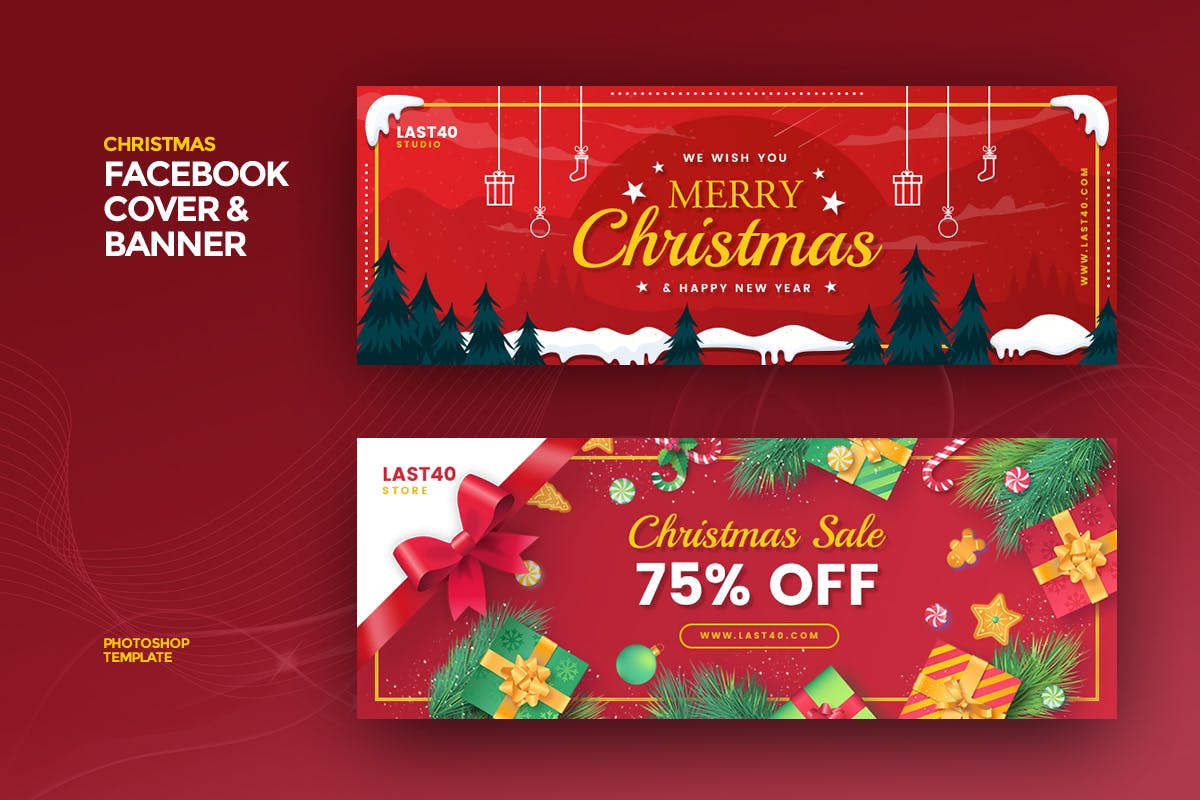 圣诞节节日背景Facebook封面&Banner设计模板素材库精选 Christmas Facebook Cover & Banner插图