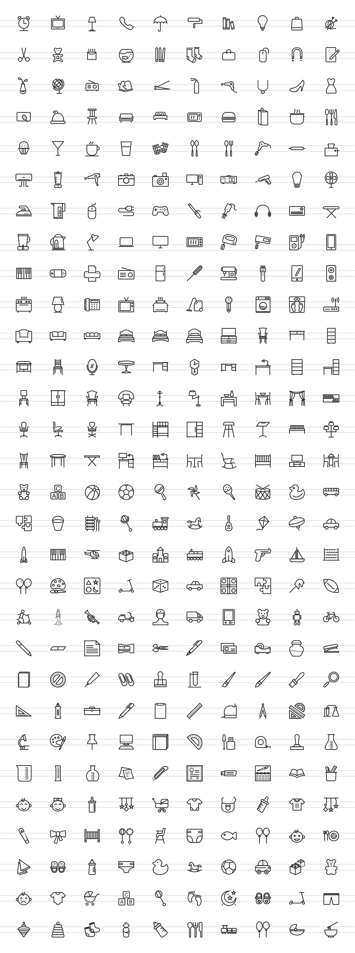 300个婴儿用品&家居用品线形图标合辑下载[ai,eps,cdr,svg,jpg,png]插图(5)