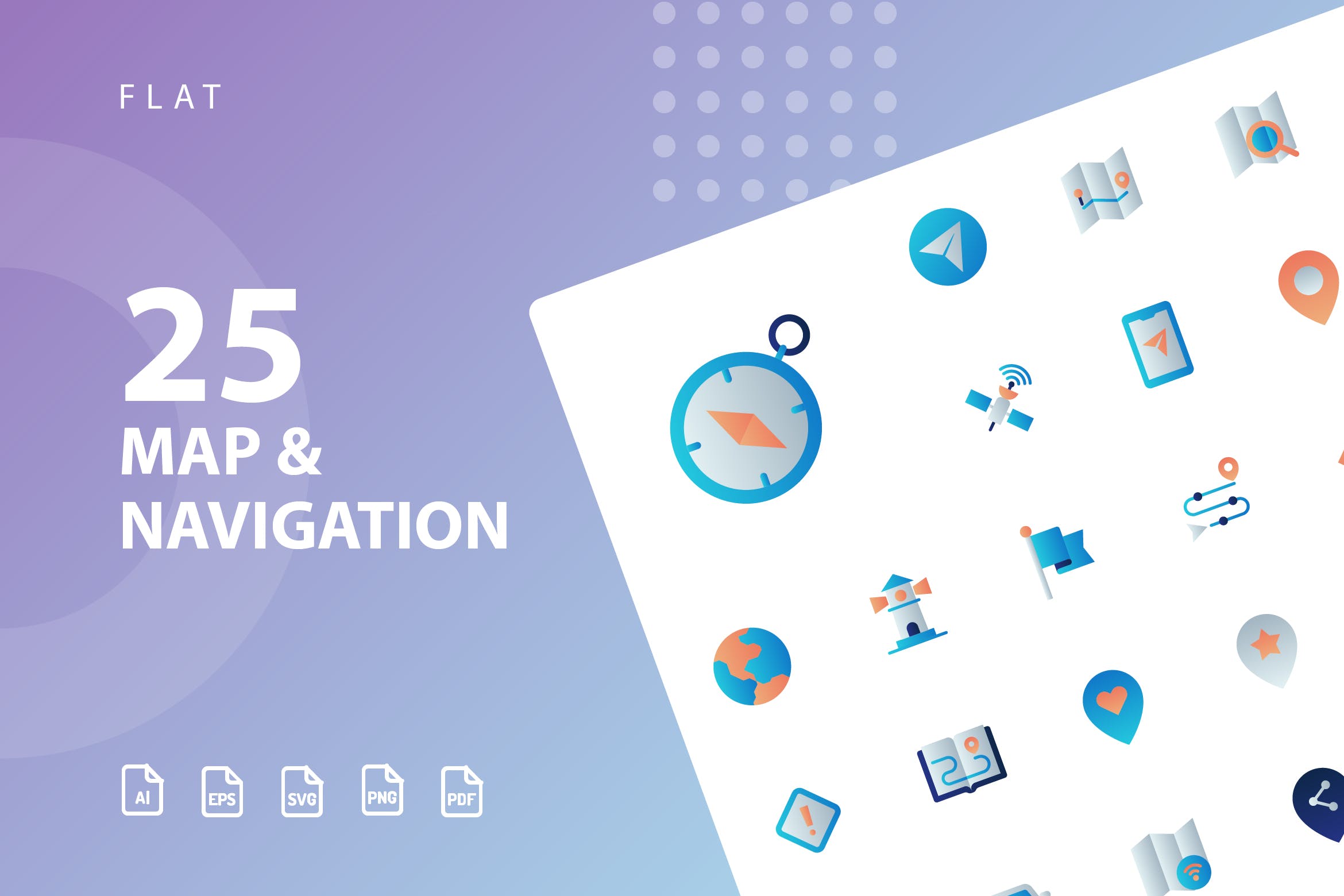 25枚地图导航扁平设计风格矢量素材库精选图标 Map & Navigation Flat插图