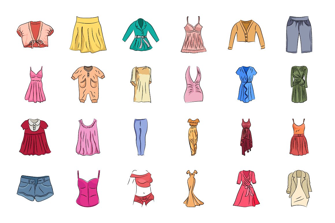手绘服装矢量图标素材合集 Clothes Hand Drawn Vector Icons插图
