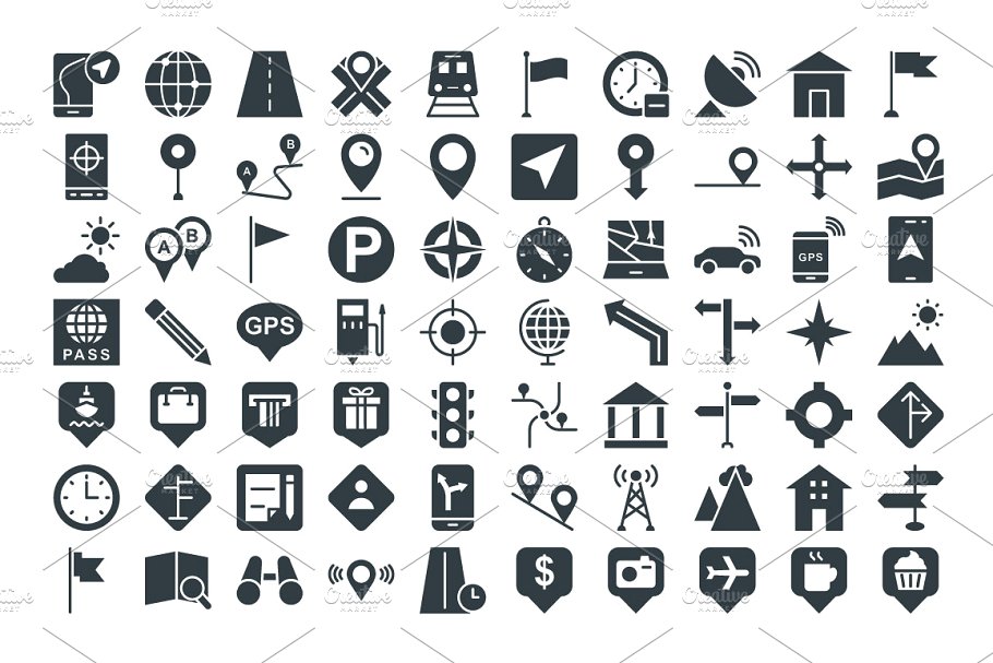 75款地图导航矢量图标 75 Maps and Navigation Vector Icons插图(1)