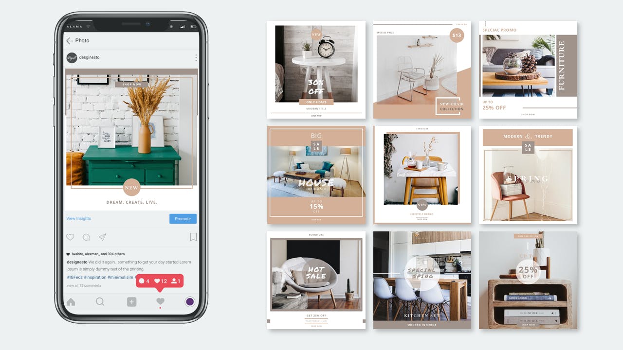 Instagram社交信息流照片贴图设计模板素材库精选 Kagu – Instagram Feeds Pack插图(1)