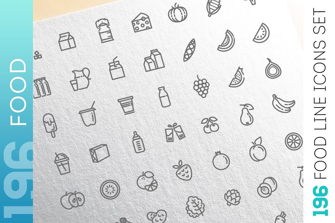 196个食物&饮品的线形图标合辑下载[ai,psd,eps,png,jpg]插图