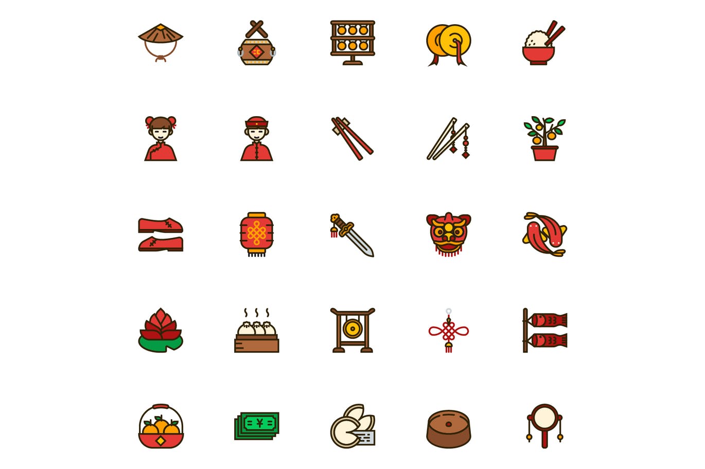 25枚中国新年主题矢量填充图标v2 Chinese New Year Filled插图(3)