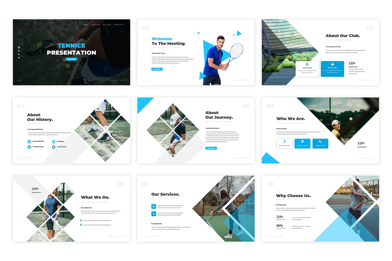 网球培训/网球俱乐部主题PPT幻灯片设计模板 Tennice Powerpoint Template插图(1)