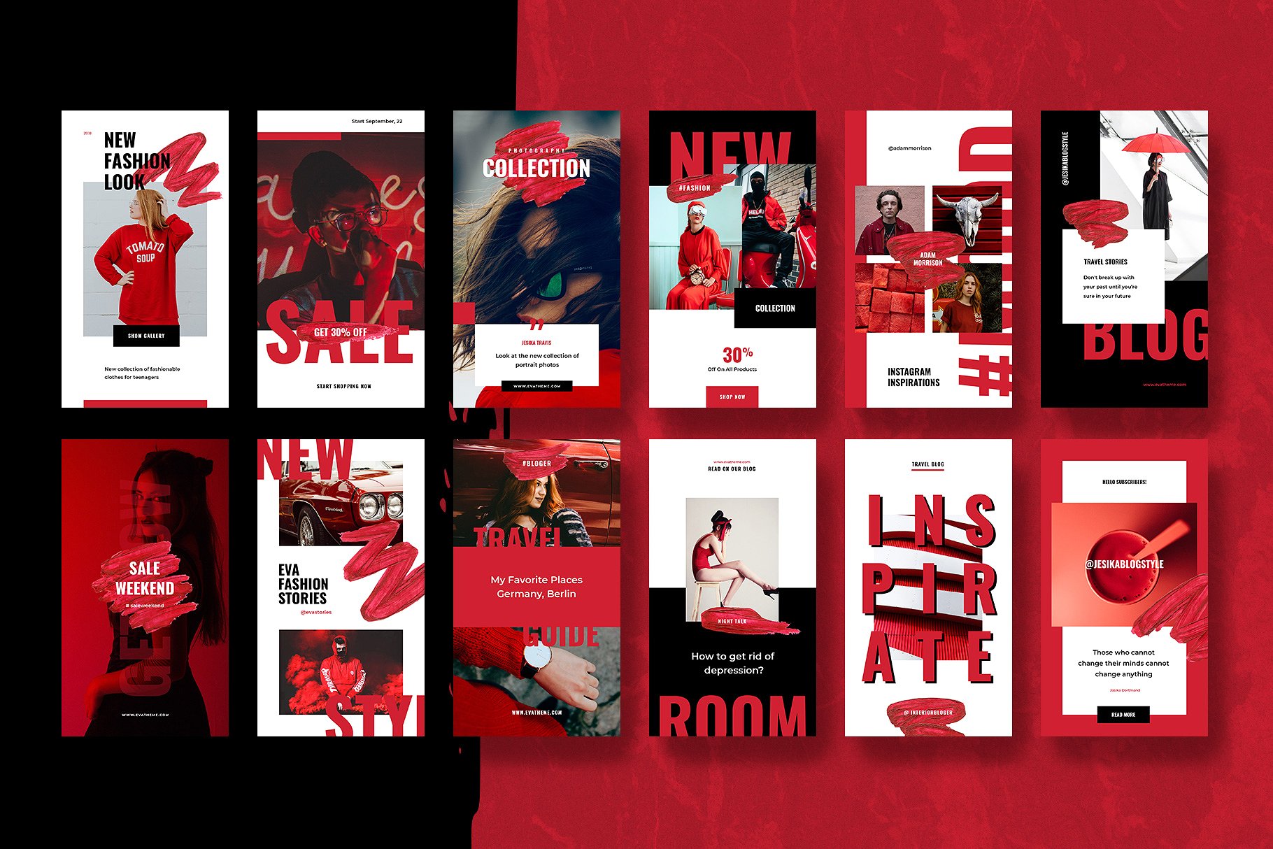 色彩活泼的红黑配色Ins故事贴图模板素材库精选 ANIMATED Blackred Instagram Stories插图(2)