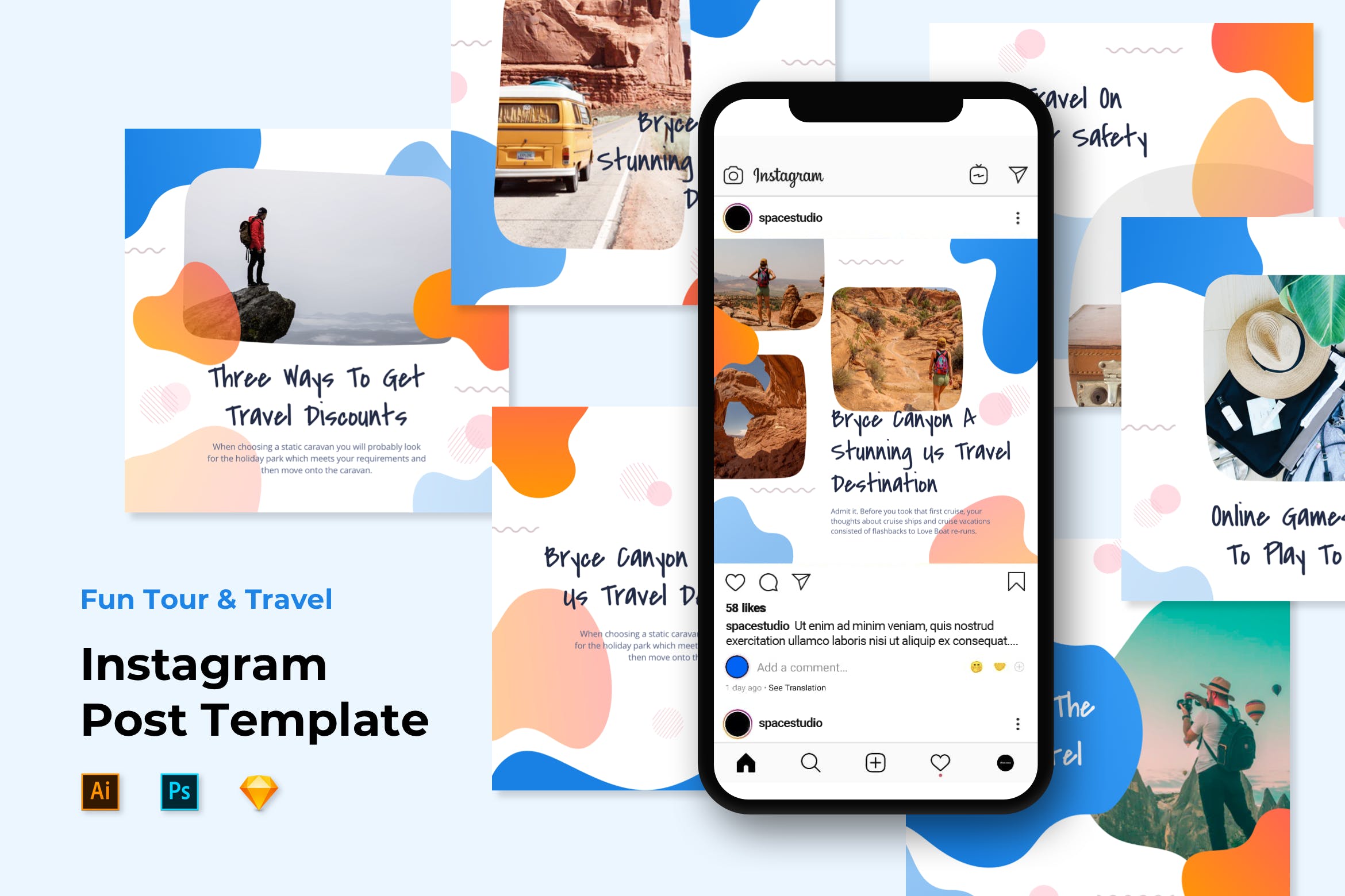 创意液体图形社交媒体新媒体设计模板素材库精选素材 Instagram Post Templates – Travel Liquid Design插图
