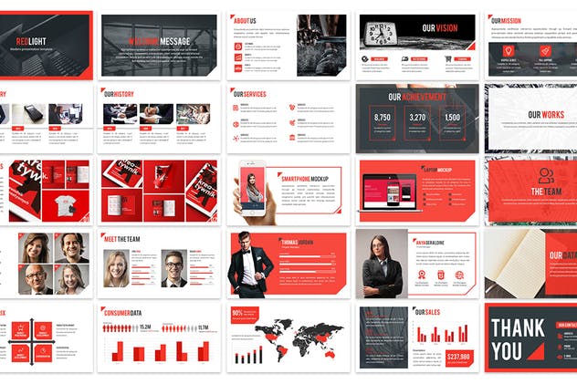 企业对外宣传介绍PPT幻灯片设计模板 Redlight – Bold Powerpoint Template插图(1)